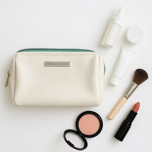 Rodan + Fields White Faux Leather Travel Cosmetic Bag Organizer